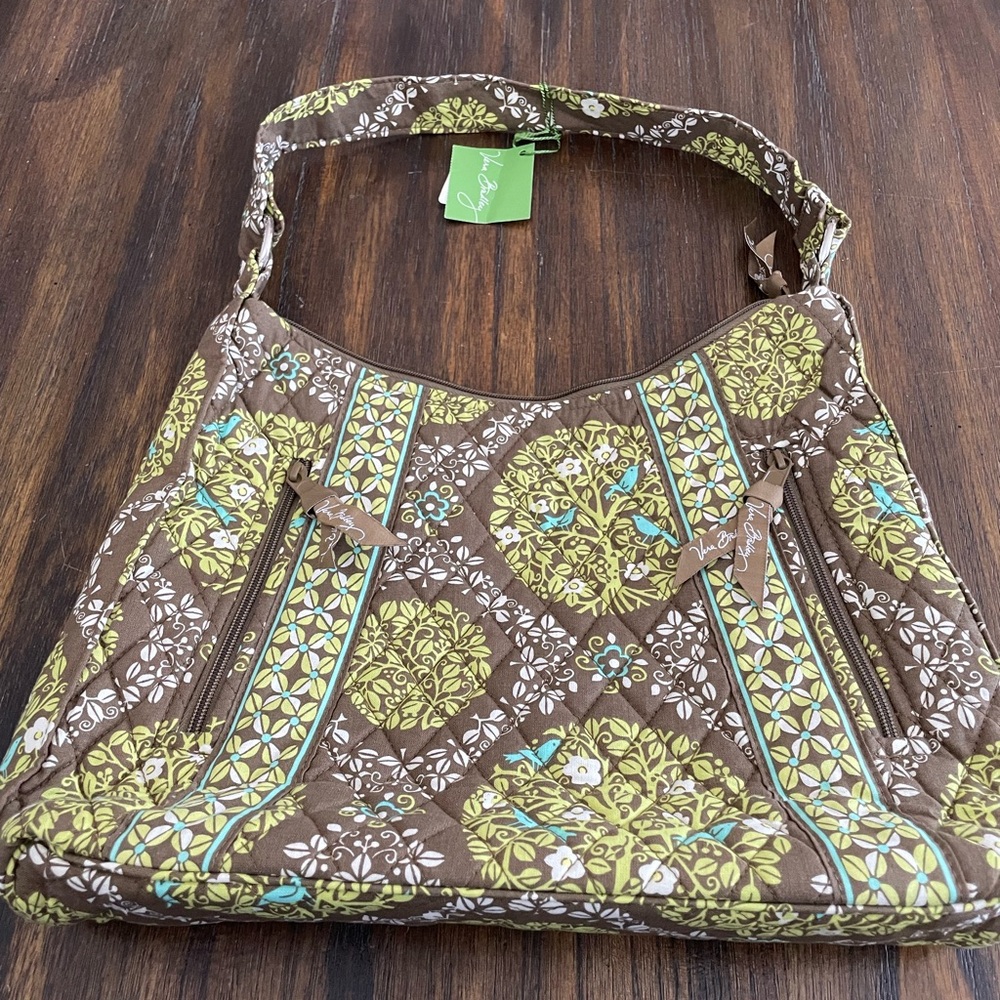 Vera Bradley Brown Quilted Shoulder Bag with Green and Aqua Medallions
